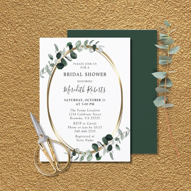 Budget Eucalyptus Gold Foil Bridal Shower Invite (Creator Uploaded)