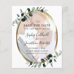 Budget Eucalyptus Gold Photo Wedding Save the Date