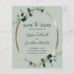Budget Eucalyptus Gold Sage Wedding Save the Date