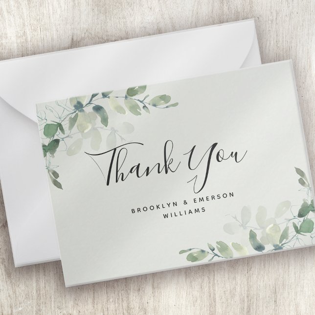 BUDGET Eucalyptus Green Foliage Wedding Thank You Card (Creator Uploaded)