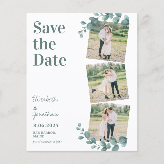 Budget Eucalyptus Greenery 3 Photo Save The Date (Front)