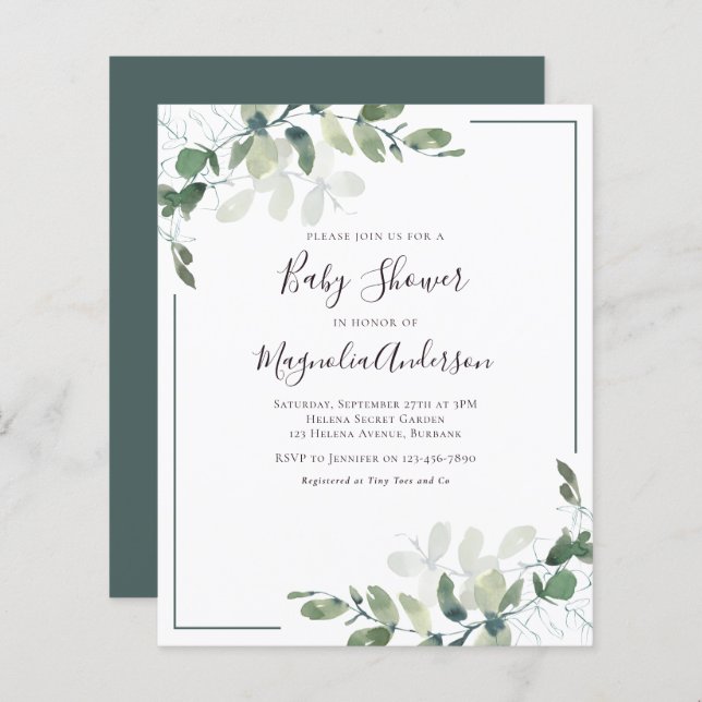 BUDGET Eucalyptus Greenery Baby Shower Invitation (Front/Back)