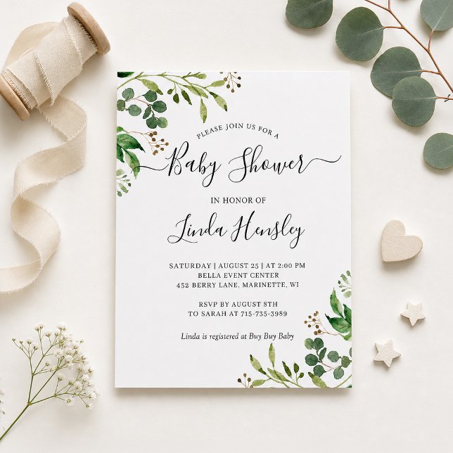 Budget Eucalyptus Greenery Baby Shower Invitation (Creator Uploaded)