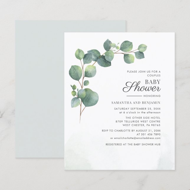 Budget Eucalyptus Greenery Baby Shower Invitation (Front/Back)