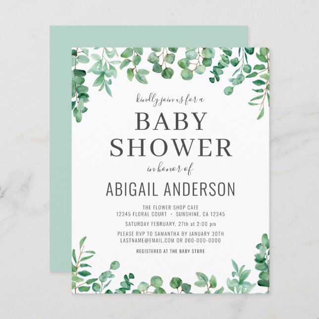 Budget Eucalyptus Greenery Baby Shower Invitation (Front/Back)