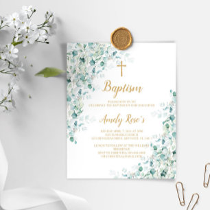 Budget Eucalyptus Greenery Baptism Invitation