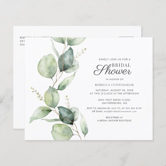 Budget Eucalyptus Greenery Bridal Shower Invite (Front/Back)