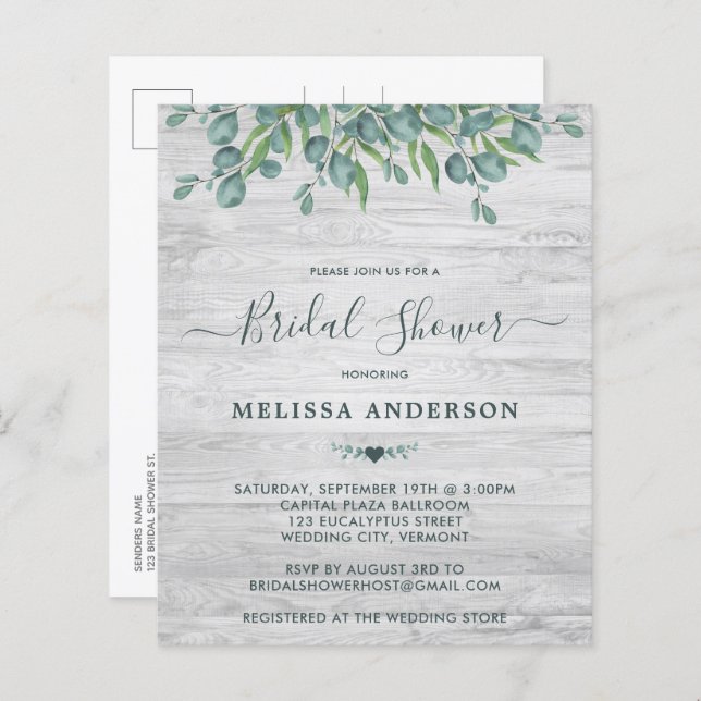 Budget Eucalyptus Greenery Bridal Shower Invite (Front/Back)