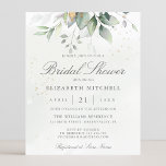 Budget Eucalyptus Greenery Bridal Shower Invite<br><div class="desc">Beautiful bridal shower invitation featuring watercolor eucalyptus and gold leaves.</div>