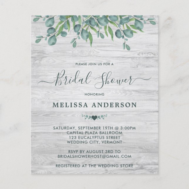 Budget Eucalyptus Greenery Bridal Shower Invite (Front)