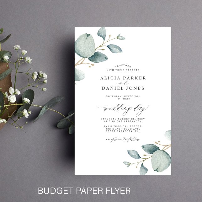 Budget eucalyptus greenery chic wedding invitation flyer (Creator Uploaded)