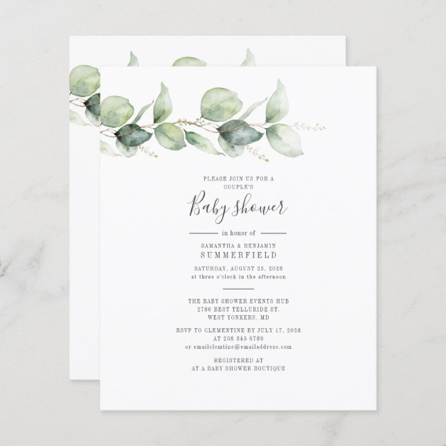 Budget Eucalyptus Greenery Couples Baby Shower (Front/Back)