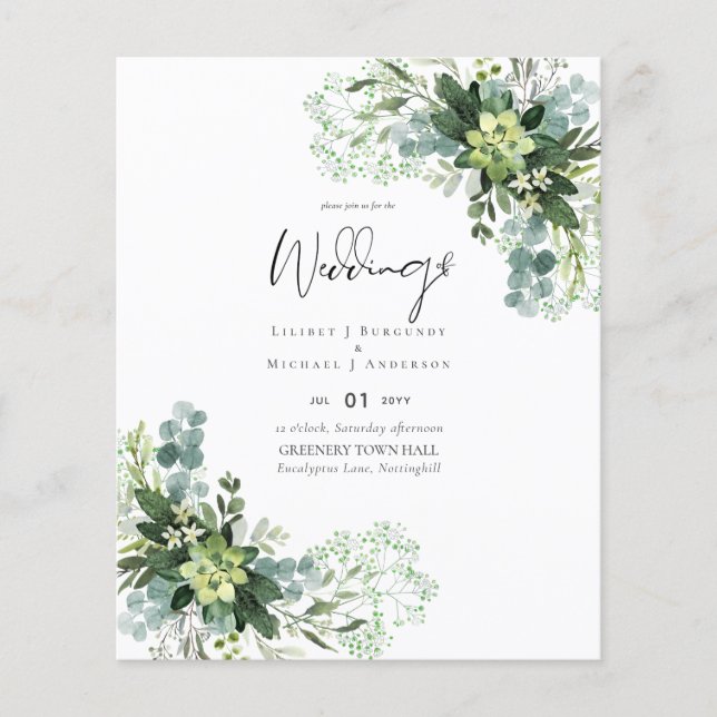 BUDGET  Eucalyptus Greenery Foliage Wedding Flyer (Front)