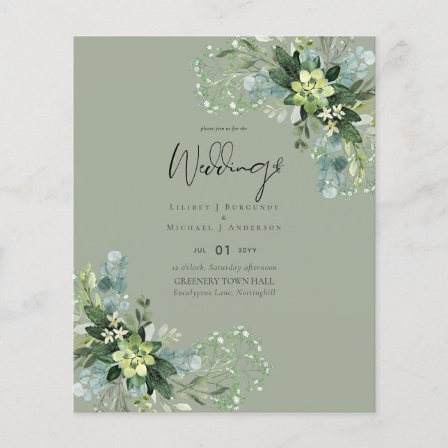 BUDGET  Eucalyptus Greenery Foliage Wedding Flyer (Front)