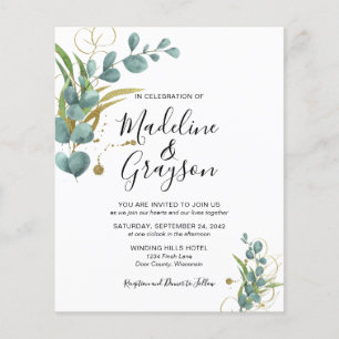 BUDGET Eucalyptus Greenery Gold Wedding Invitation