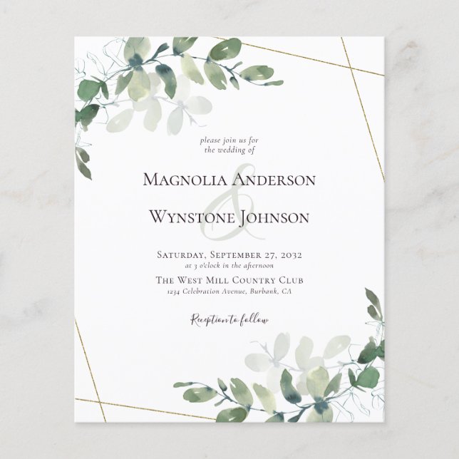 Budget Eucalyptus Greenery Gold Wedding Invitation (Front)