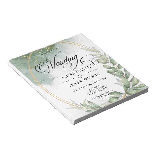 BUDGET Eucalyptus Greenery Gold Wedding Invitation Notepad (Angled)