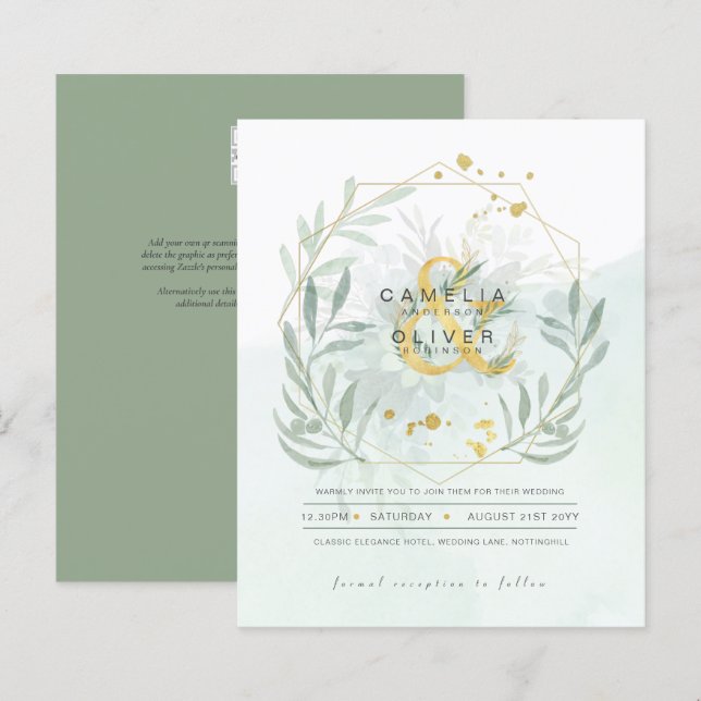 BUDGET Eucalyptus Greenery Gold Wedding QR CODE IN (Front/Back)