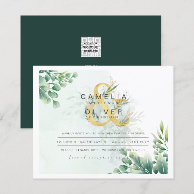 BUDGET Eucalyptus Greenery Gold Wedding QR CODE IN (Front/Back)