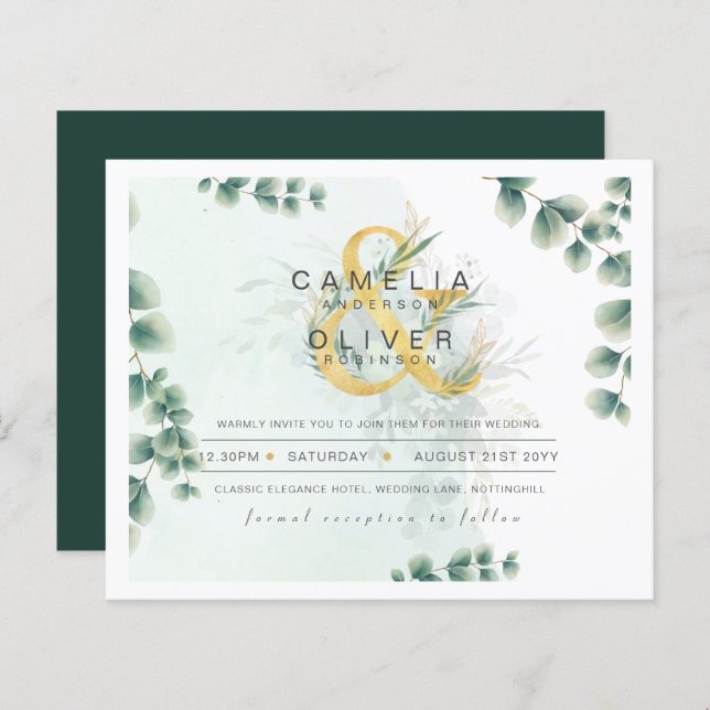 BUDGET Eucalyptus Greenery Gold Wedding QR CODE IN (Front/Back)