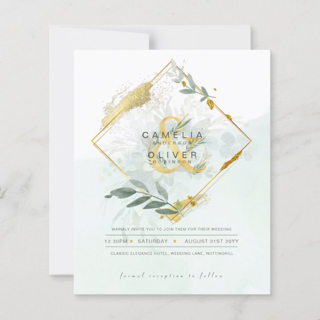 BUDGET Eucalyptus Greenery Gold Wedding QR CODE IN (Front)
