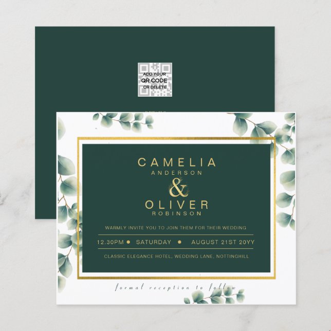 BUDGET Eucalyptus Greenery Gold Wedding QR CODE IN (Front/Back)