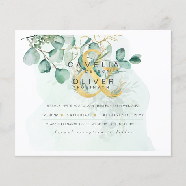 BUDGET Eucalyptus Greenery Gold Wedding QR CODE IN Flyer (Front)