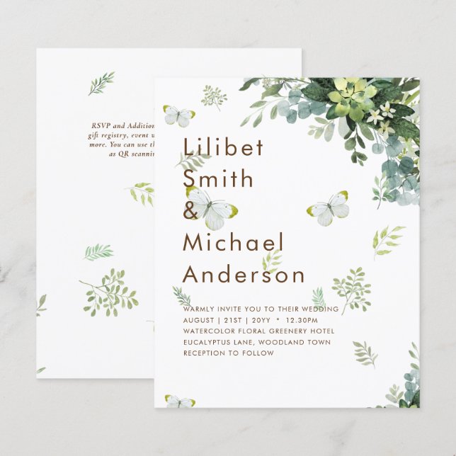 BUDGET Eucalyptus Greenery Leaf Botanical Wedding (Front/Back)