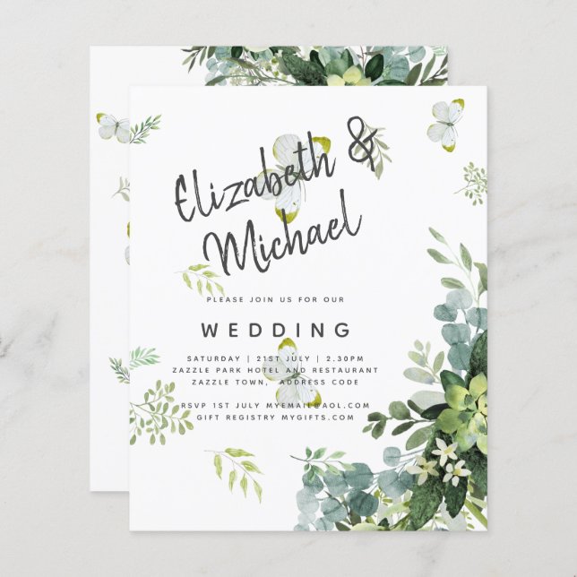 BUDGET Eucalyptus Greenery Leaves Emerald Wedding (Front/Back)