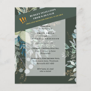 BUDGET EUCALYPTUS Greenery Leaves Wedding INVITES Flyer