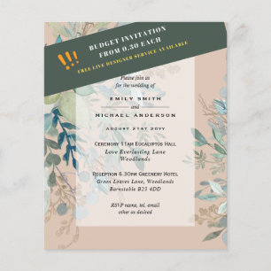 BUDGET EUCALYPTUS Greenery Leaves Wedding INVITES Flyer