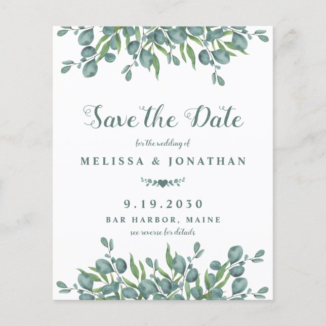 Budget Eucalyptus Greenery QR Code Save The Date (Front)