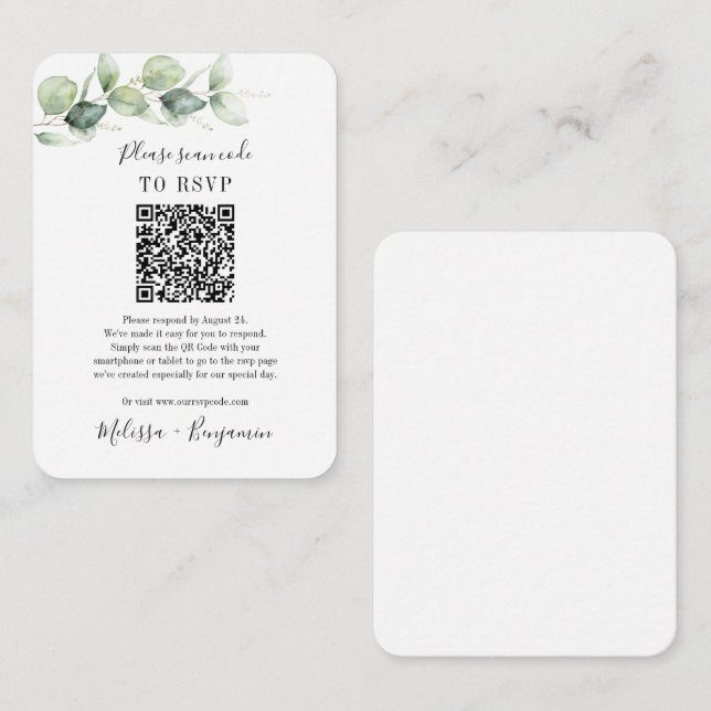 Budget Eucalyptus Greenery QR Code Wedding RSVP Enclosure Card (Front/Back)