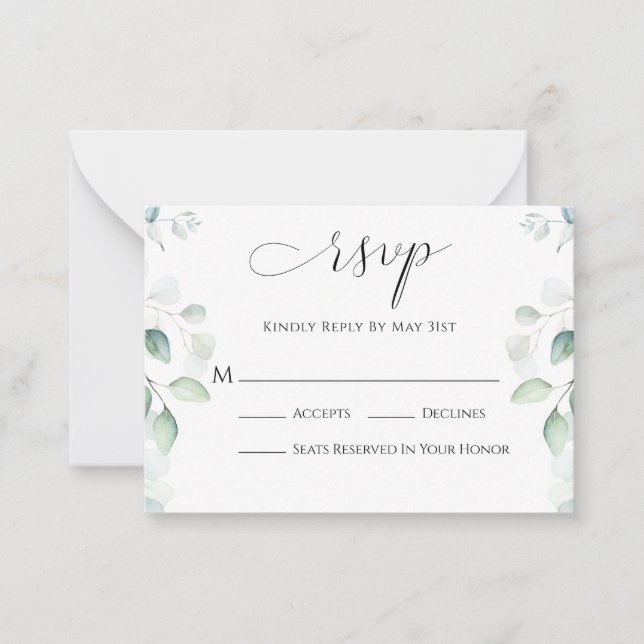 Budget Eucalyptus Greenery RSVP Card (Front)