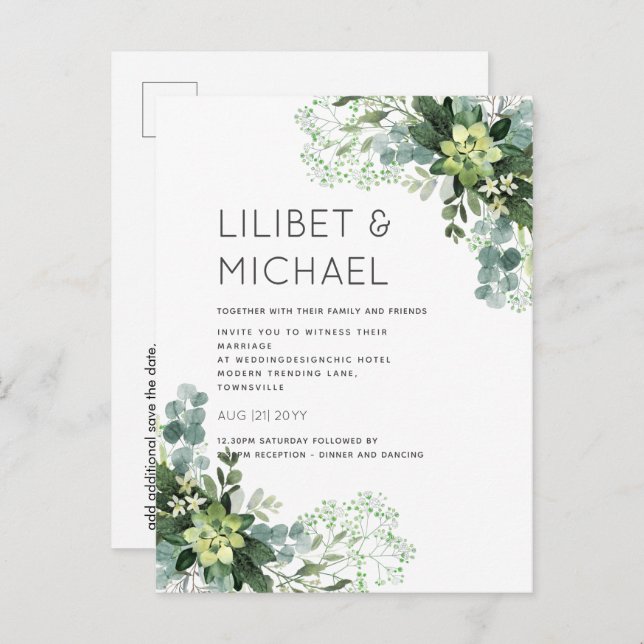 BUDGET  Eucalyptus Greenery Wedding Foliage Postcard (Front/Back)