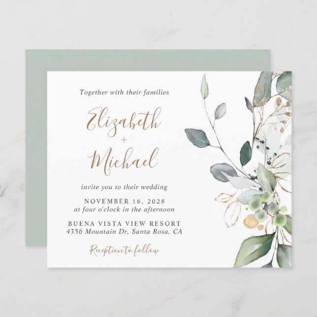 Budget Eucalyptus Greenery Wedding Invitation (Front/Back)