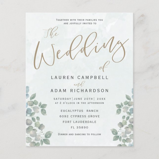 Budget Eucalyptus Greenery Wedding Invitation (Front)