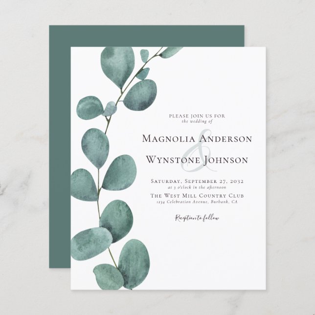 Budget Eucalyptus Greenery Wedding Invitation (Front/Back)
