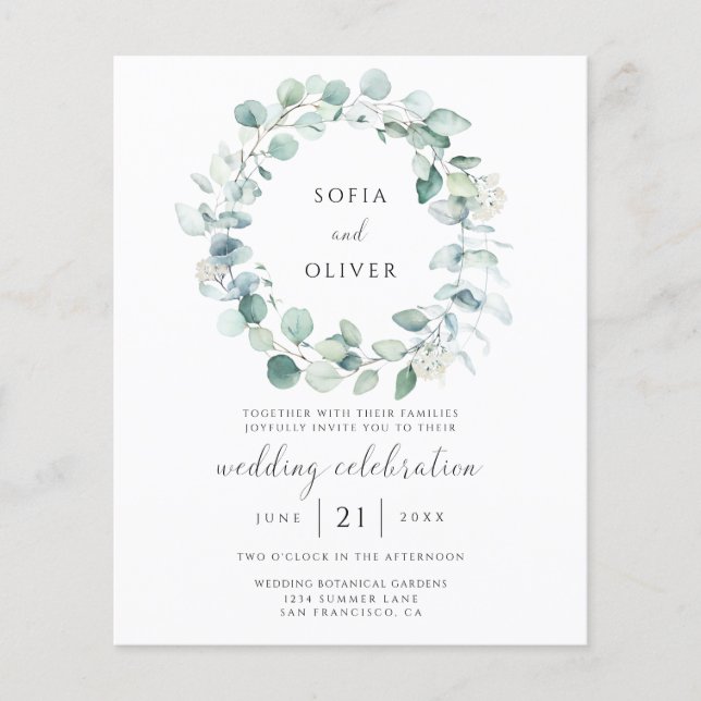 Budget Eucalyptus Greenery Wedding Invitation (Front)