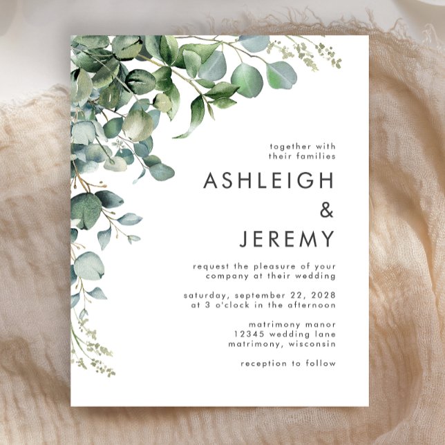 Budget Eucalyptus Greenery Wedding Invitation (Creator Uploaded)