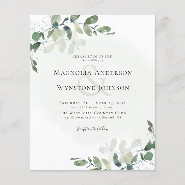 Budget Eucalyptus Greenery Wedding Invitation (Front)
