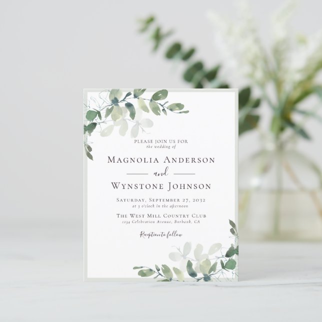 Budget Eucalyptus Greenery Wedding Invitation (Standing Front)