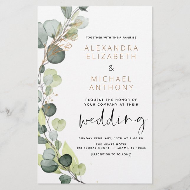 Budget Eucalyptus Greenery Wedding Invitations (Front)