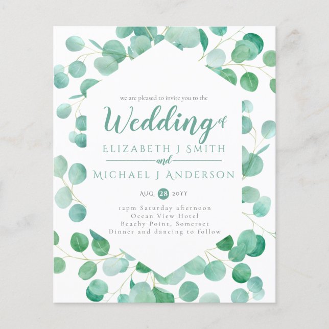 Budget Eucalyptus Greenery Wedding Invitations (Front)