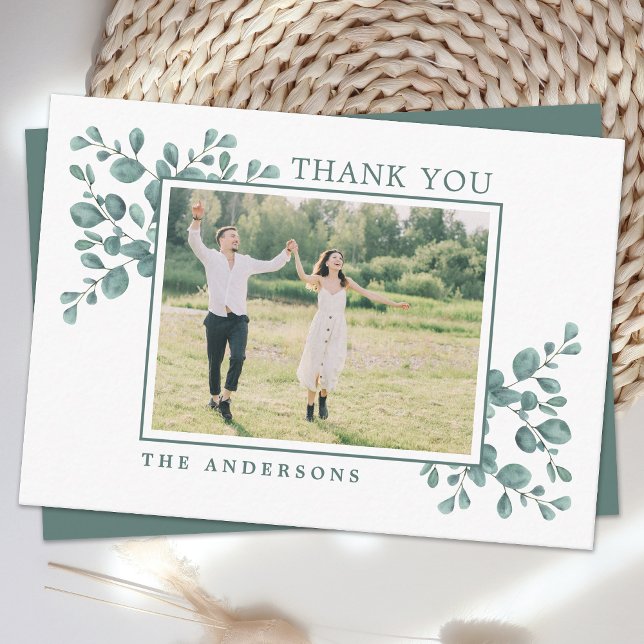 Budget Eucalyptus Greenery Wedding Photo Thank You Card (Creator Uploaded)