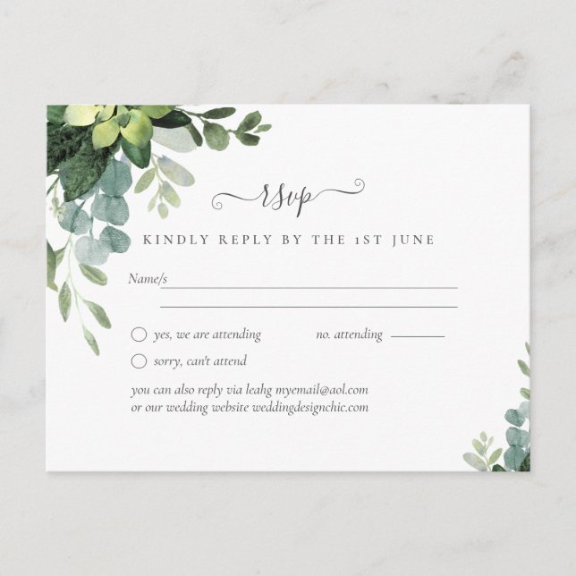 BUDGET  Eucalyptus Greenery Wedding Postcard (Front)