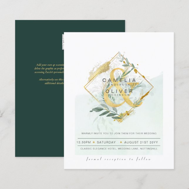 Budget Eucalyptus Greenery Wedding QR CODE Invite (Front/Back)
