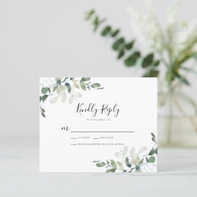 BUDGET Eucalyptus Greenery Wedding RSVP Card (Standing Front)