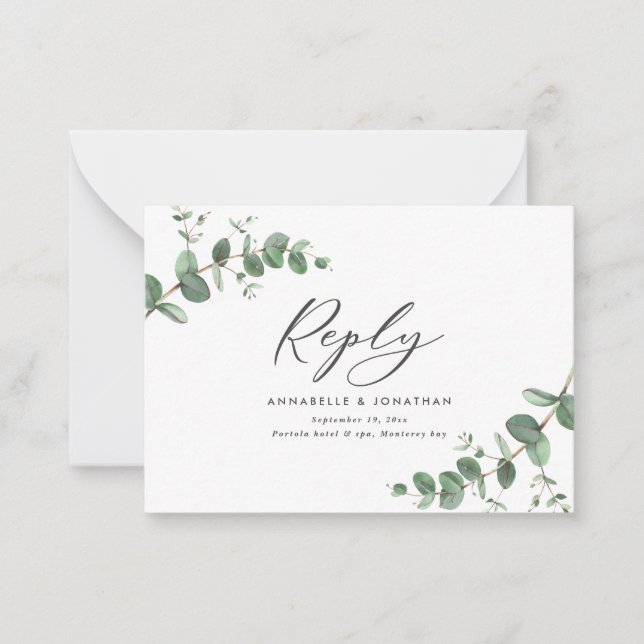budget Eucalyptus Greenery Wedding RSVP reply Card (Front)
