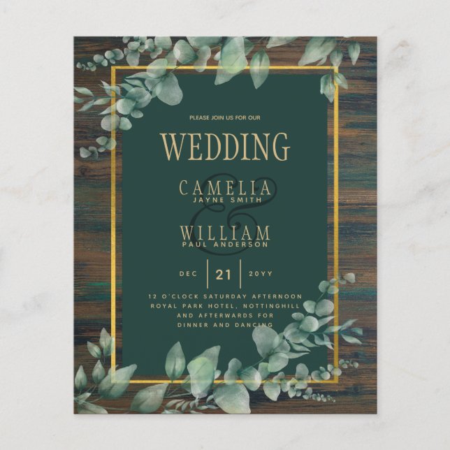 BUDGET Eucalyptus Greenery WEDDING Rustic Wood QR  Flyer (Front)